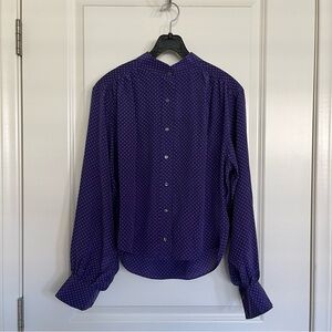 Club Monaco Dark Purple Polka Dot Silk Blouse